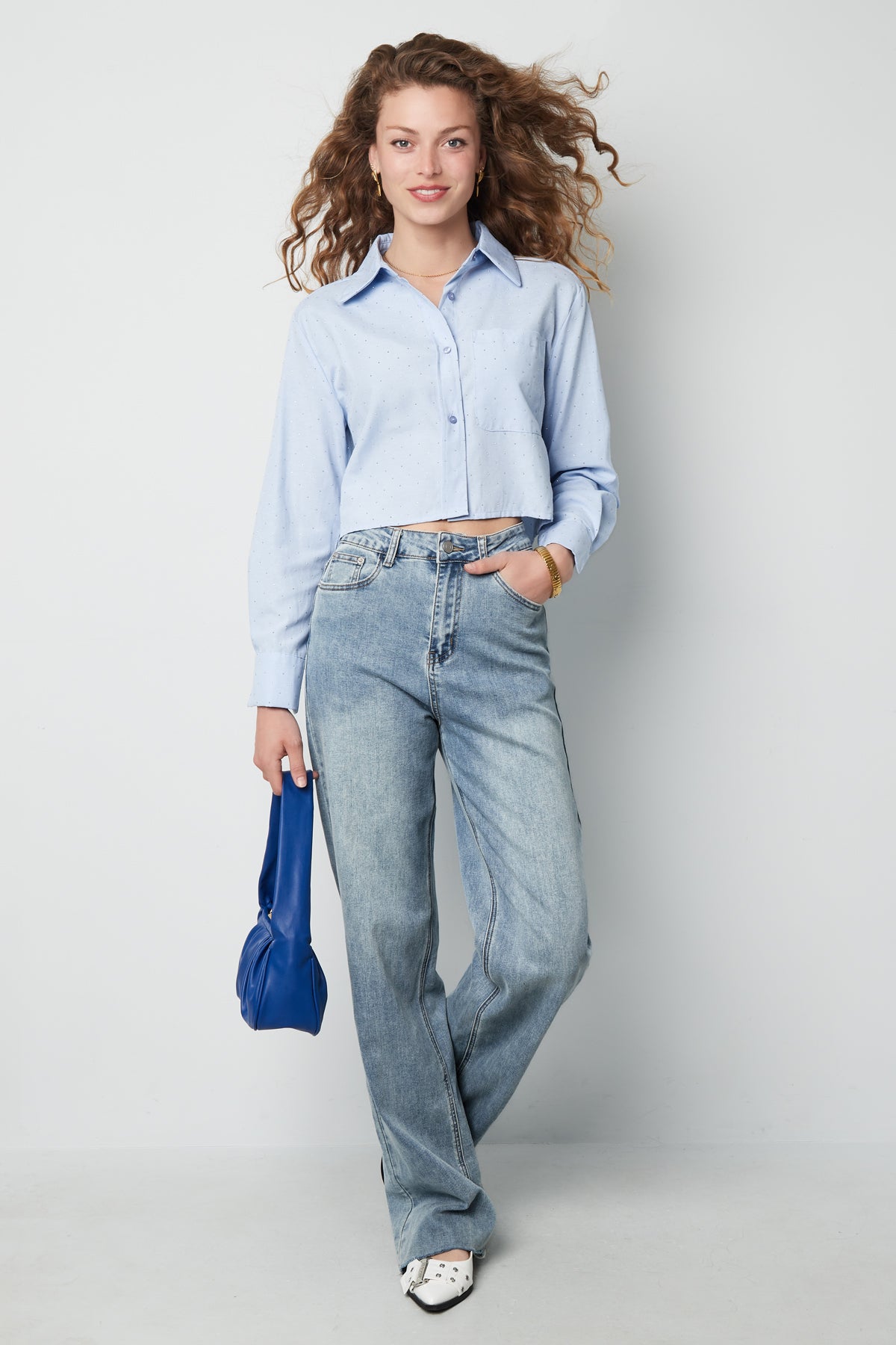 Cropped blouse met steentjes