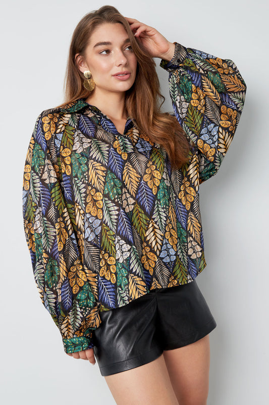 Blouse autumn print green multi