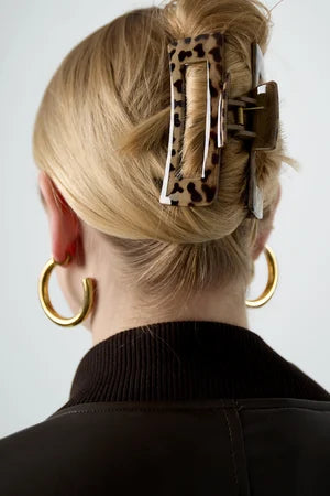 Haarklip panterprint bruin groot