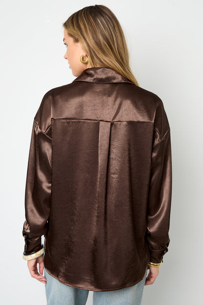 Blouse silk look bruin